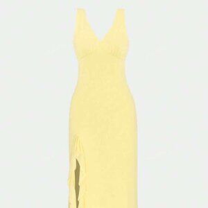 WOWDARK Women's Solid V-Neck Ruffle Trim Slit Dress, Autumn